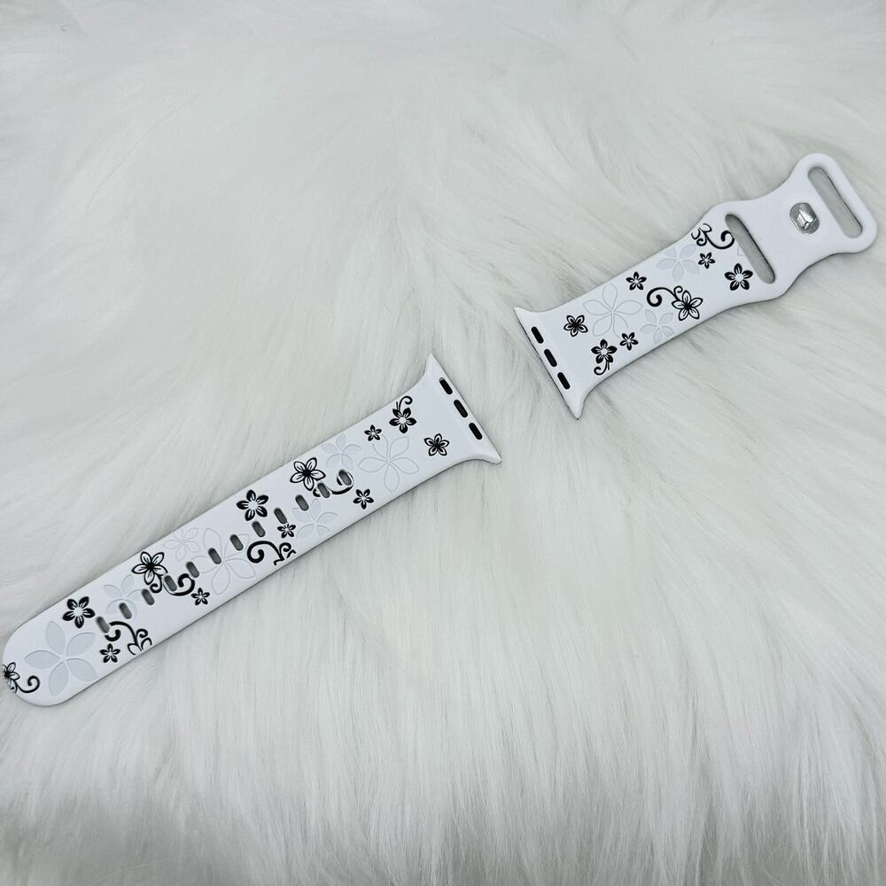 New Floral Design Apple Watch Bands 42mm 44mm 45mm 49mm Black and White